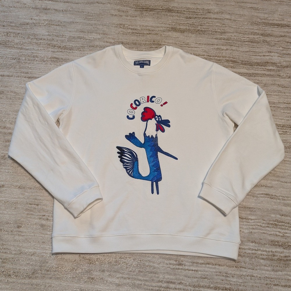 Vilebrequin Sweatshirt Mens Sz L White Cocorico Rooster Embroidered Pullover